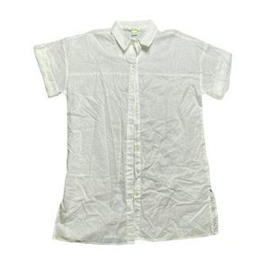 LOGG men linen blend long white short sleeve shirt S